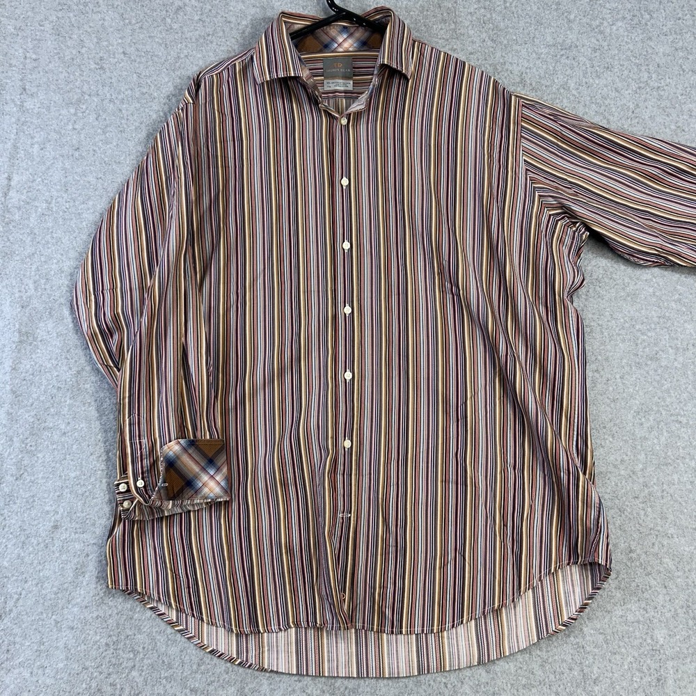 Mens XXL Multicolor Striped Pima Cotton Dress Shirt Thomas Dean Button Front